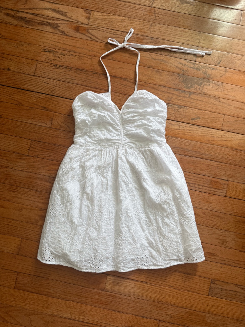 White Eyelet Halter Mini Dress
